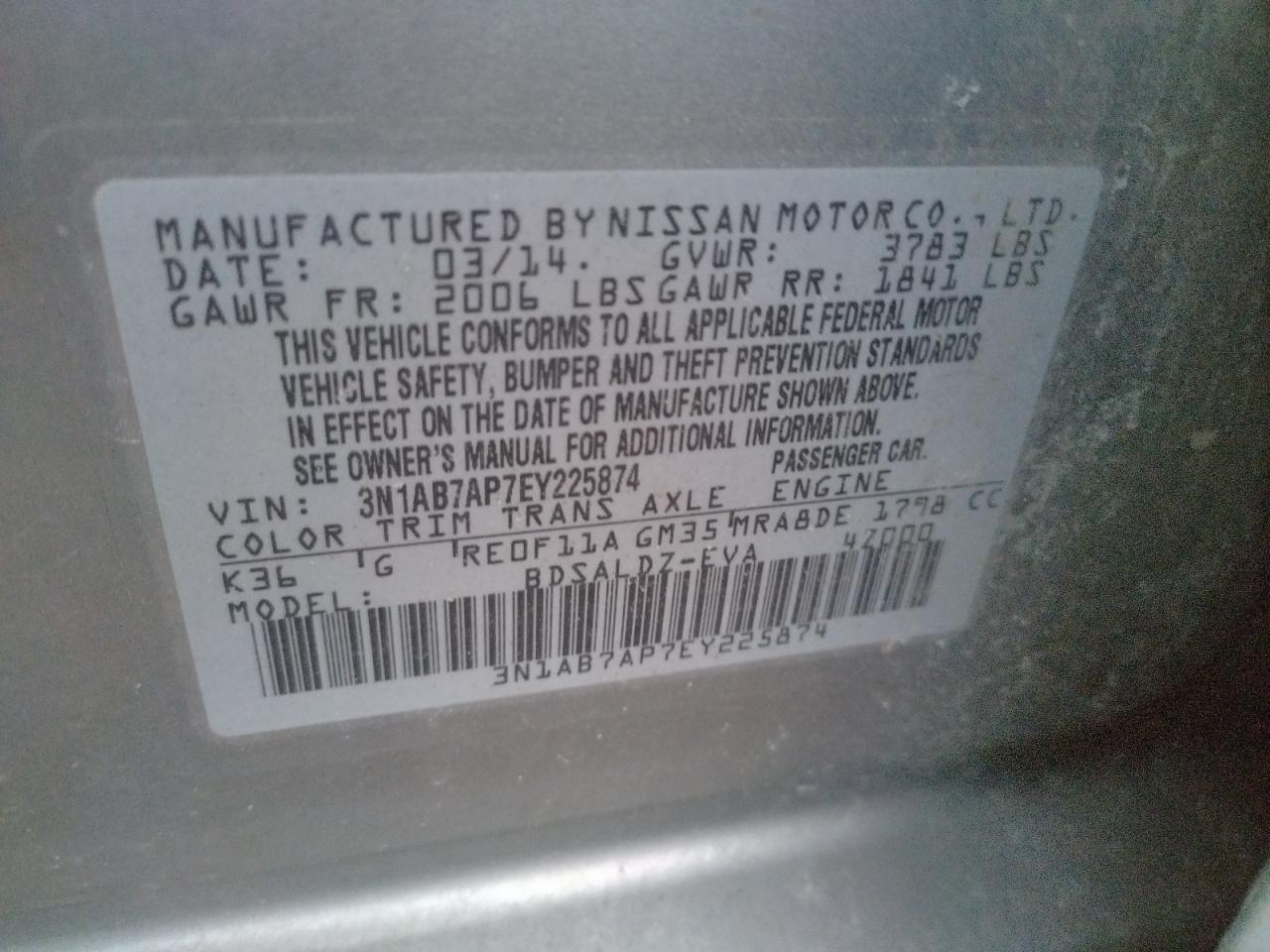 Photo 10 from auction – 2014 NISSAN SENTRA S with VIN 3N1AB7AP7EY225874