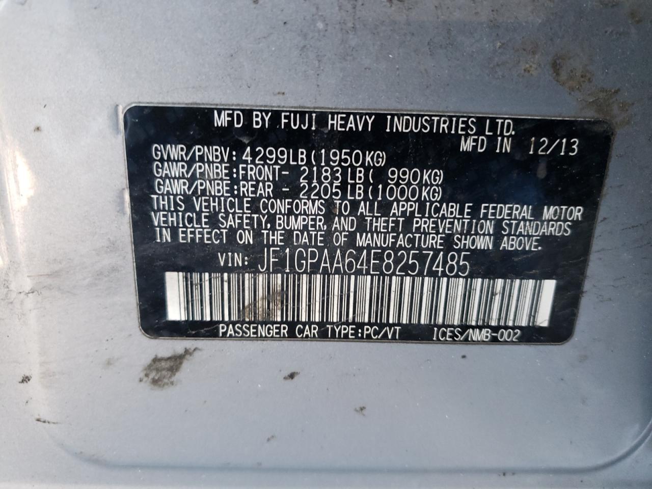 Photo 10 from auction – 2014 SUBARU IMPREZA with VIN JF1GPAA64E8257485