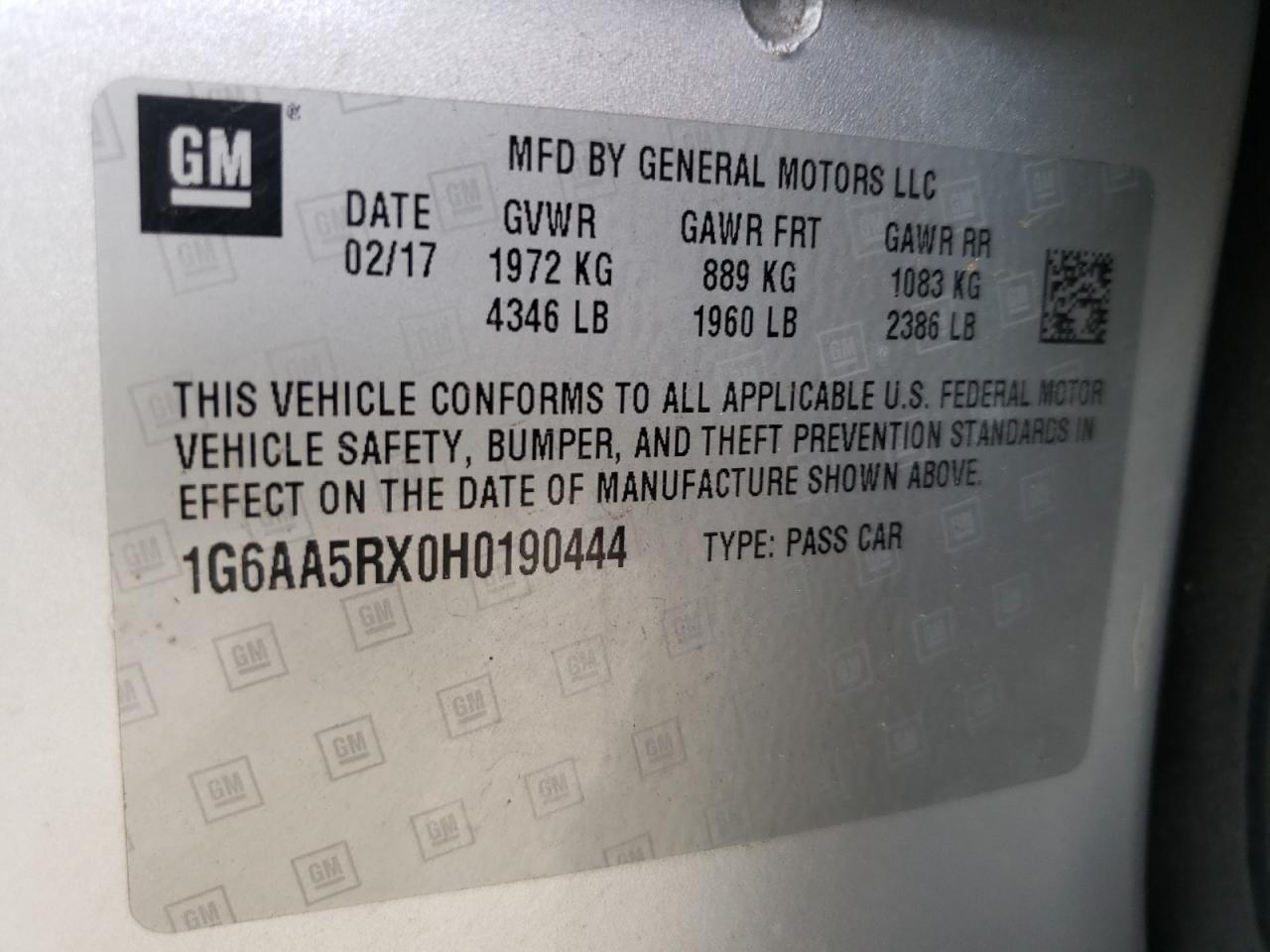 Photo 10 from auction – 2017 CADILLAC ATS with VIN 1G6AA5RX0H0190444
