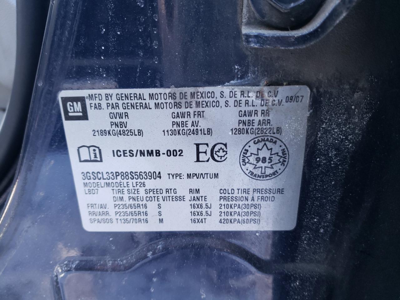 Photo 10 from auction – 2008 SATURN VUE XE with VIN 3GSCL33P88S563904
