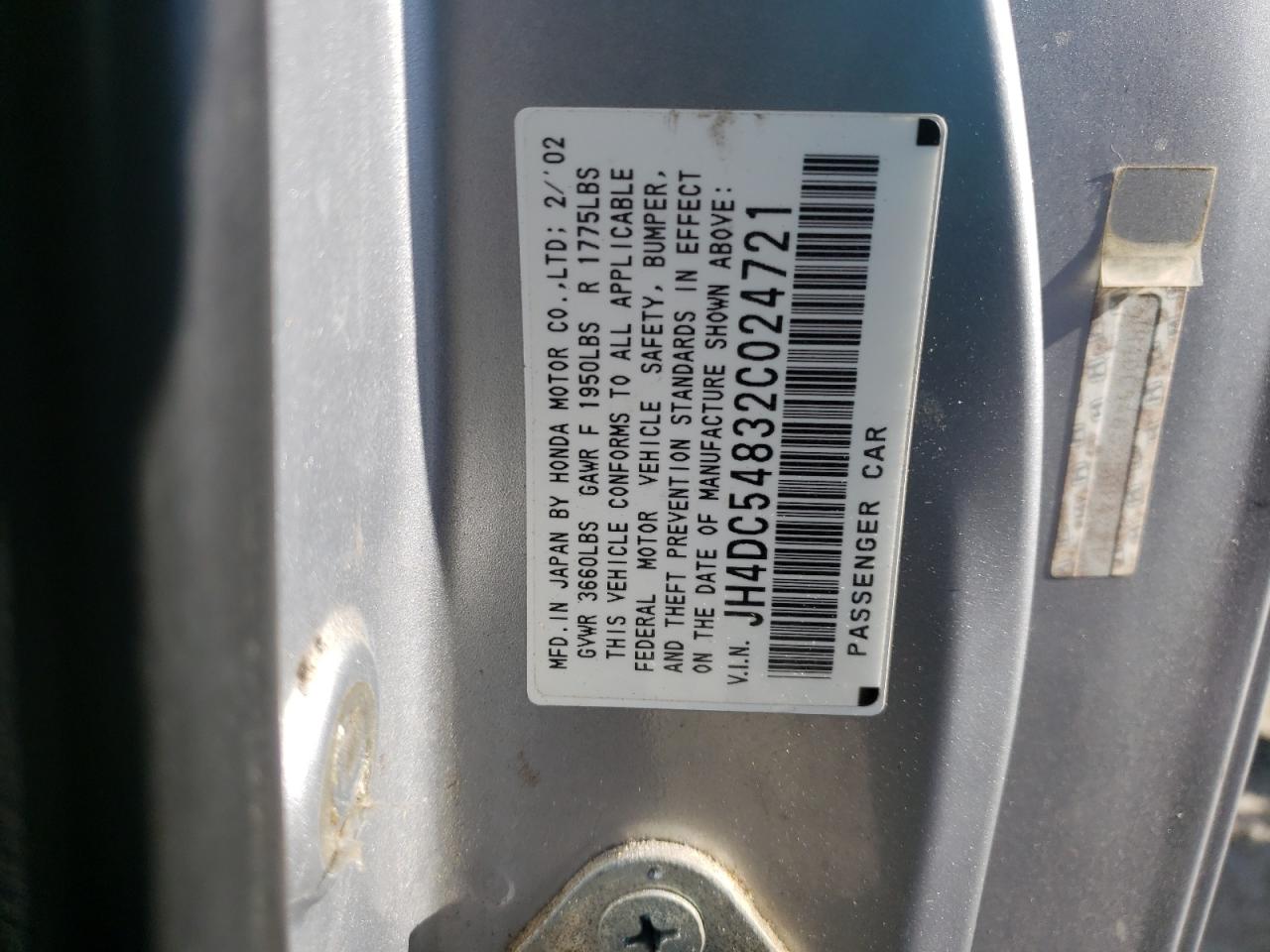 Photo 10 from auction – 2002 ACURA RSX with VIN JH4DC54832C024721