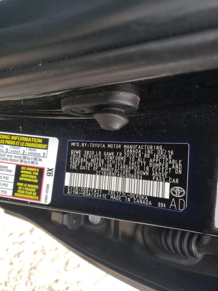 Photo 10 from auction – 2016 TOYOTA COROLLA L with VIN 2T1BURHE4GC698694
