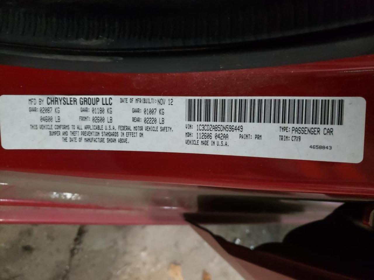 Photo 10 from auction – 2013 DODGE AVENGER SE with VIN 1C3CDZAB5DN596449