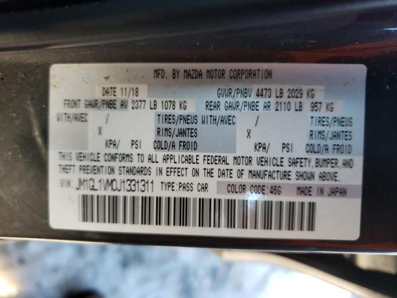 Photo 10 from auction – 2018 MAZDA 6 TOURING with VIN JM1GL1VM0J1331311