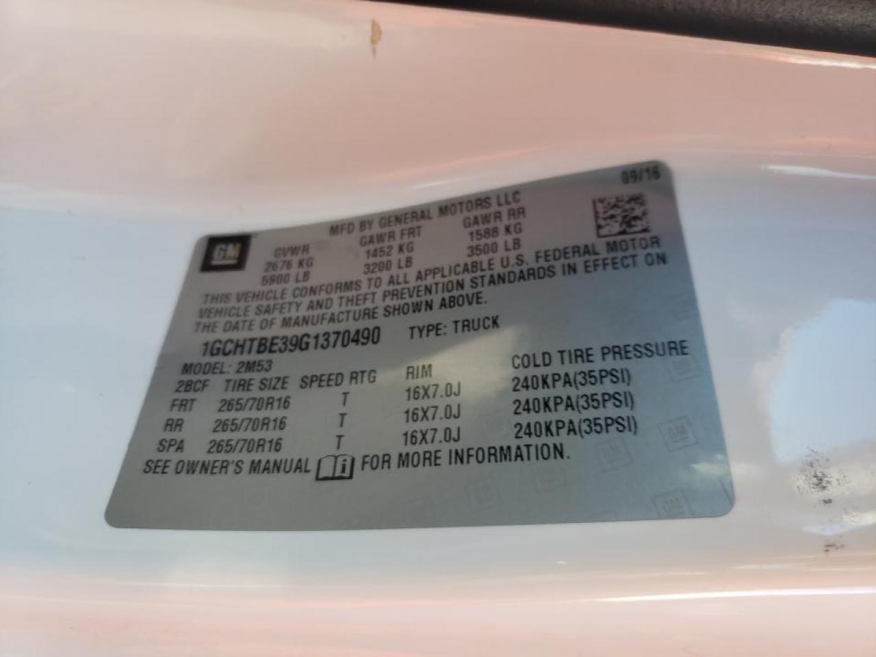 Photo 10 from auction – 2016 CHEVROLET COLORADO with VIN 1GCHTBE39G1370490