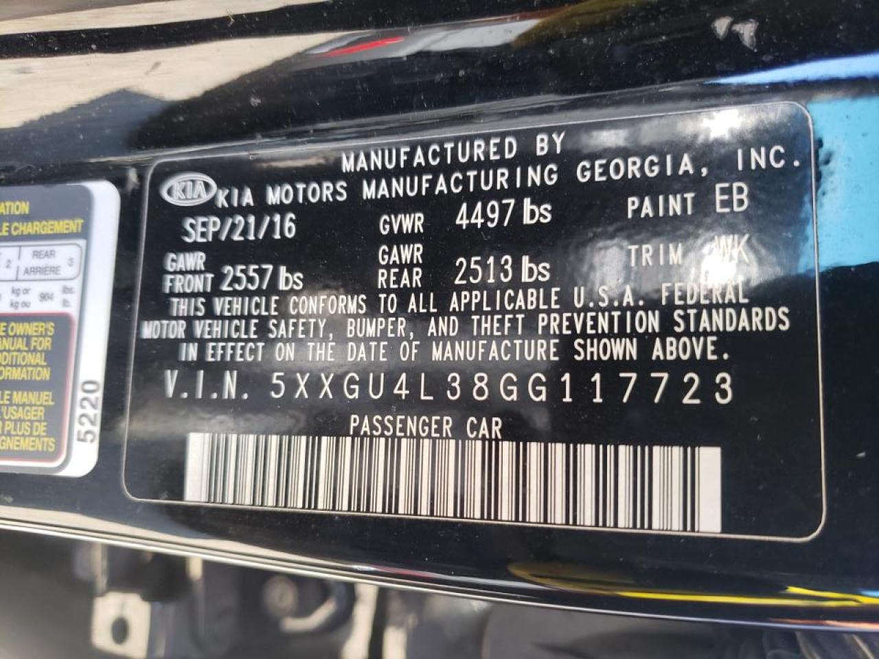Photo 10 from auction – 2016 KIA OPTIMA EX with VIN 5XXGU4L38GG117723
