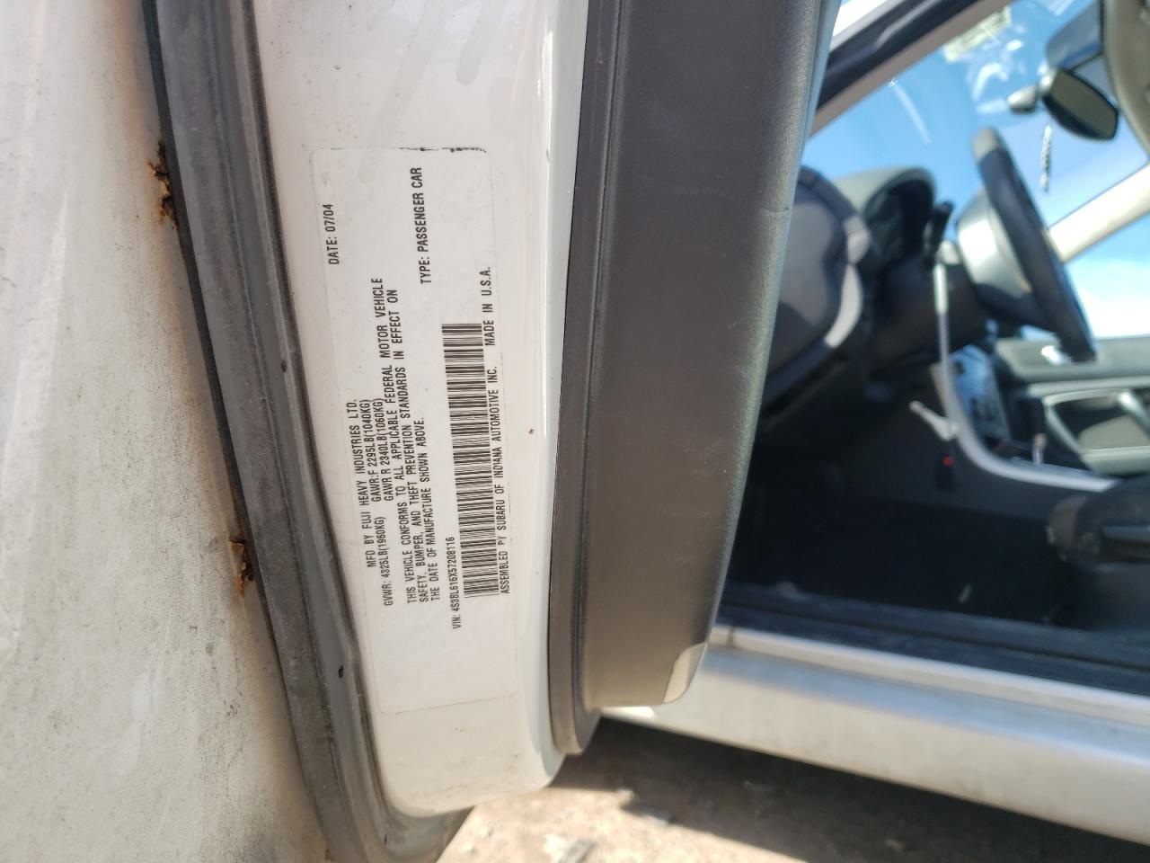 Photo 10 from auction – 2005 SUBARU LEGACY 2.5 with VIN 4S3BL616X57208116