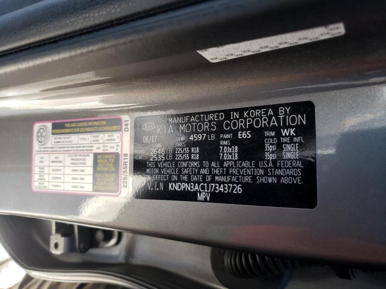 Photo 10 from auction – 2018 KIA SPORTAGE E with VIN KNDPN3AC1J7343726