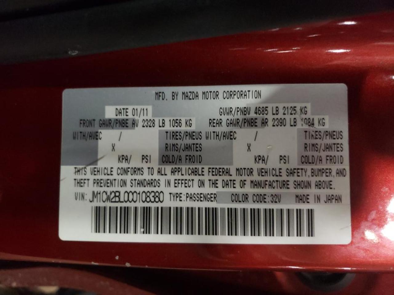 Photo 20 from auction – 2012 MAZDA 5 with VIN JM1CW2BL0C0108380