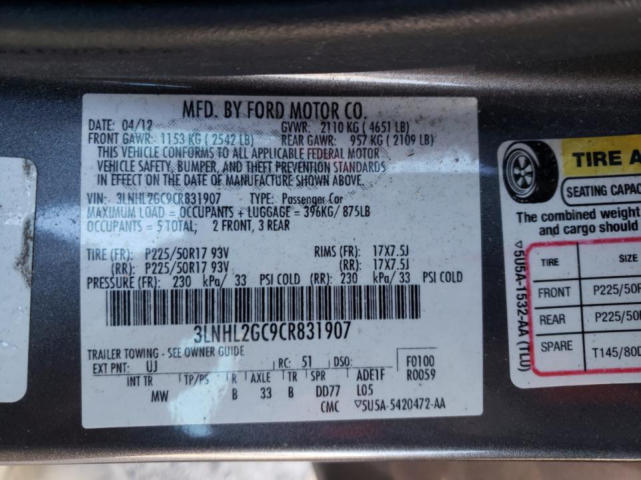 Photo 10 from auction – 2012 LINCOLN MKZ with VIN 3LNHL2GC9CR831907