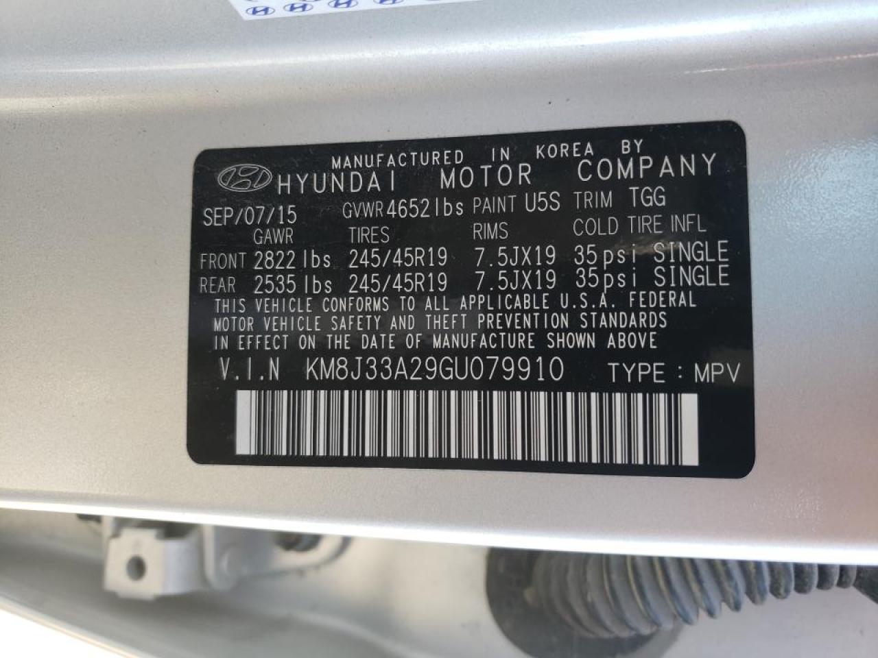 Photo 10 from auction – 2016 HYUNDAI TUCSON LIM with VIN KM8J33A29GU079910