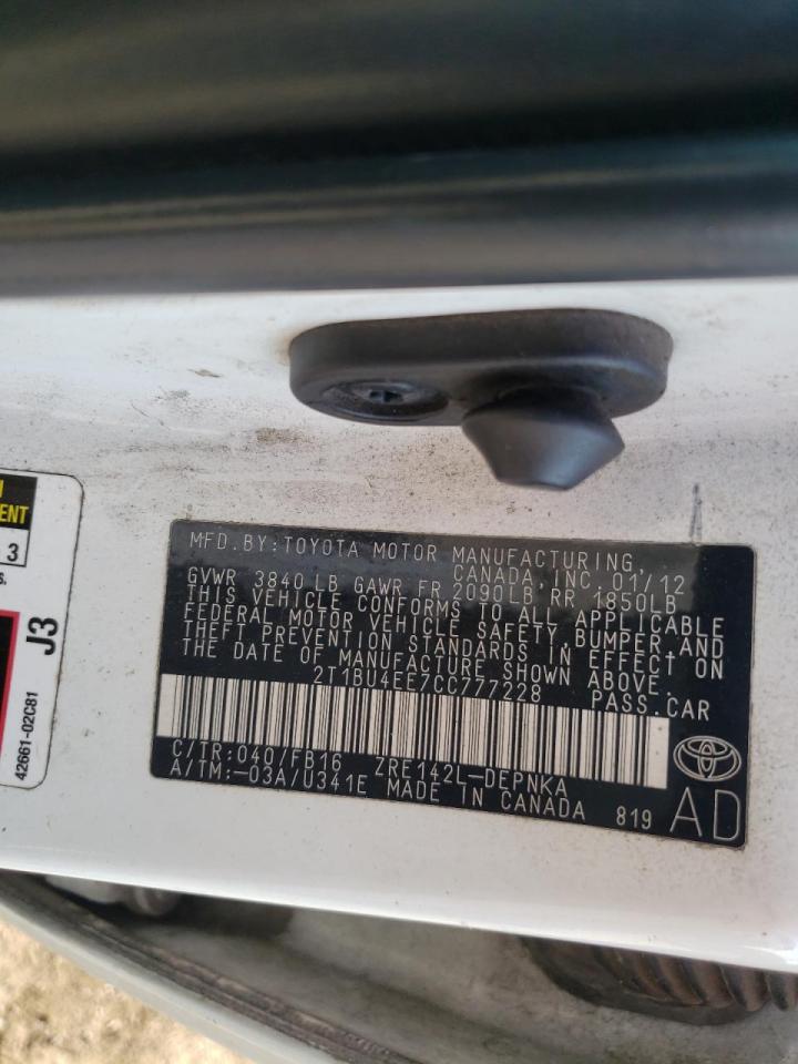 Photo 10 from auction – 2012 TOYOTA COROLLA with VIN 2T1BU4EE7CC777228