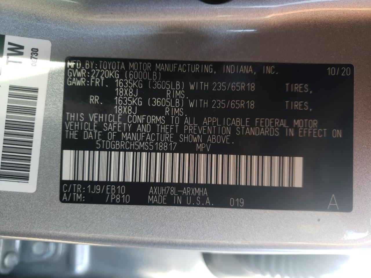 Zdjęcie 10 z aukcji – 2021 TOYOTA HIGHLANDER z VIN 5TDGBRCH5MS518817
