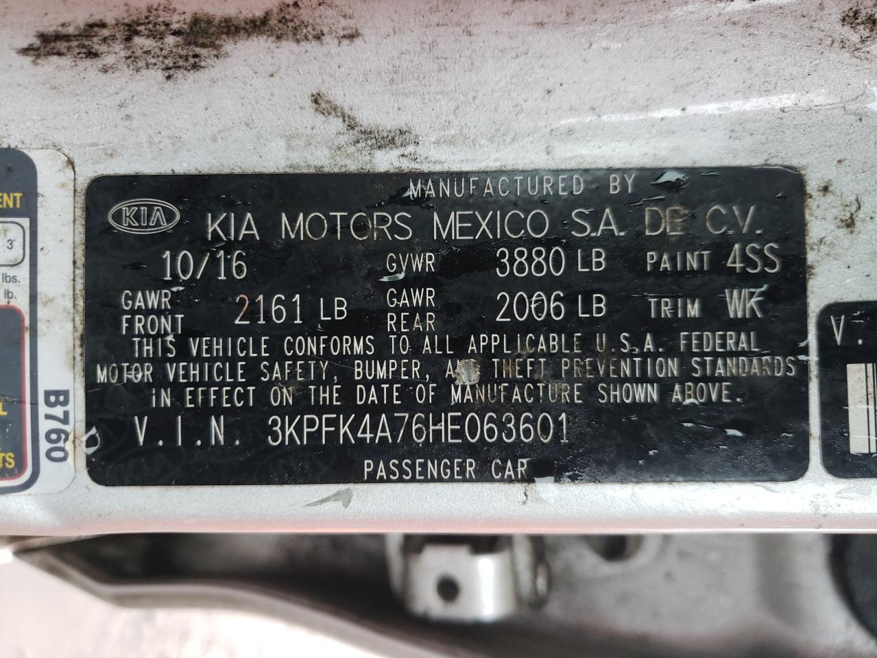 Photo 10 from auction – 2017 KIA FORTE LX with VIN 3KPFK4A76HE063601