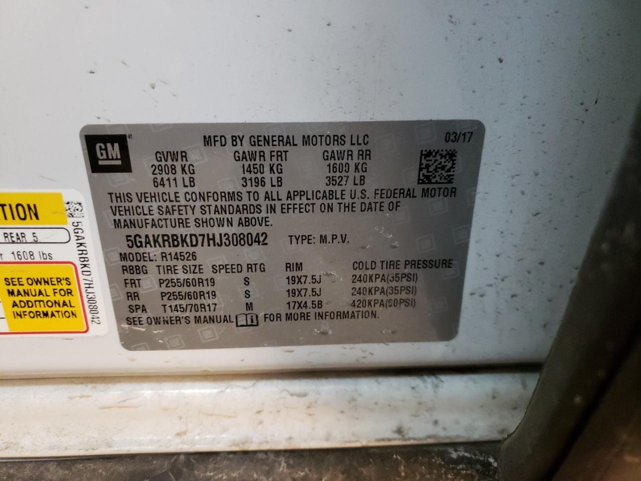 Photo 10 from auction – 2017 BUICK ENCLAVE with VIN 5GAKRBKD7HJ308042