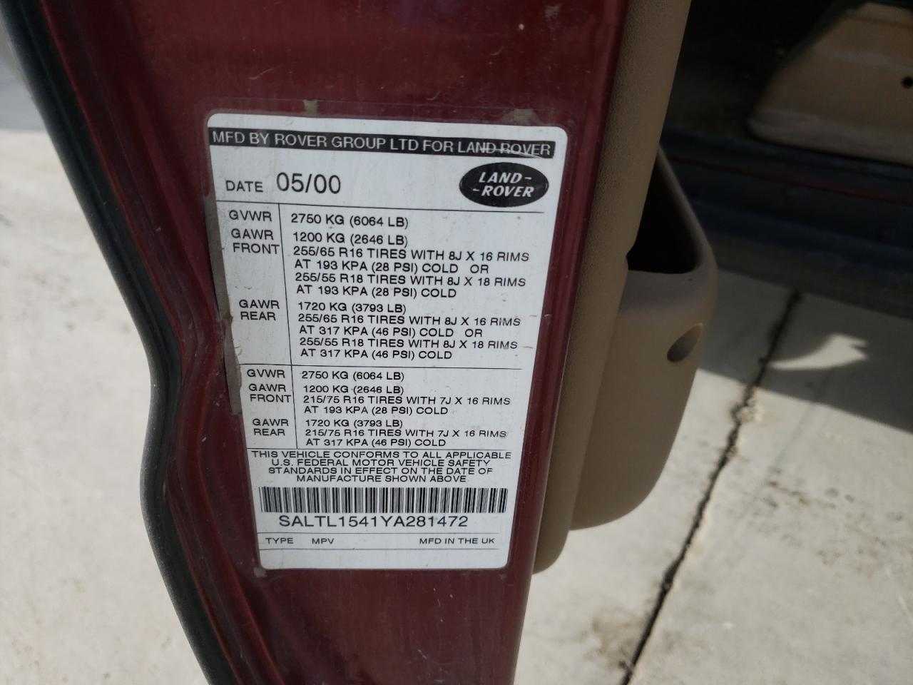 Zdjęcie 10 z aukcji – 2000 LAND ROVER DISCOVERY z VIN SALTL1541YA281472