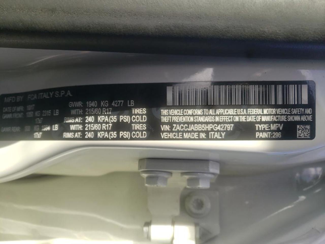 Photo 10 from auction – 2017 JEEP RENEGADE L with VIN ZACCJABB5HPG42797