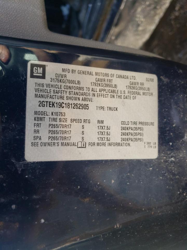 Photo 10 from auction – 2008 GMC SIERRA K15 with VIN 2GTEK19C181262905