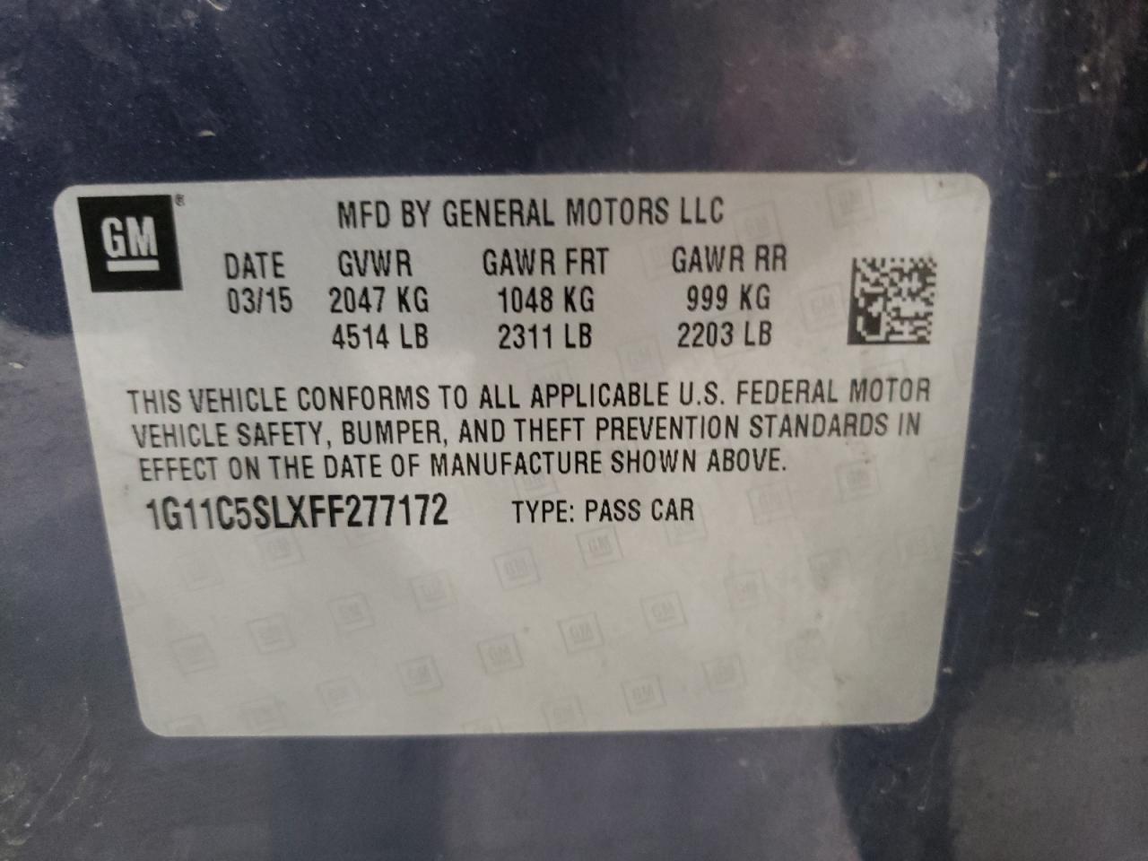 Photo 10 from auction – 2015 CHEVROLET MALIBU 1LT with VIN 1G11C5SLXFF277172