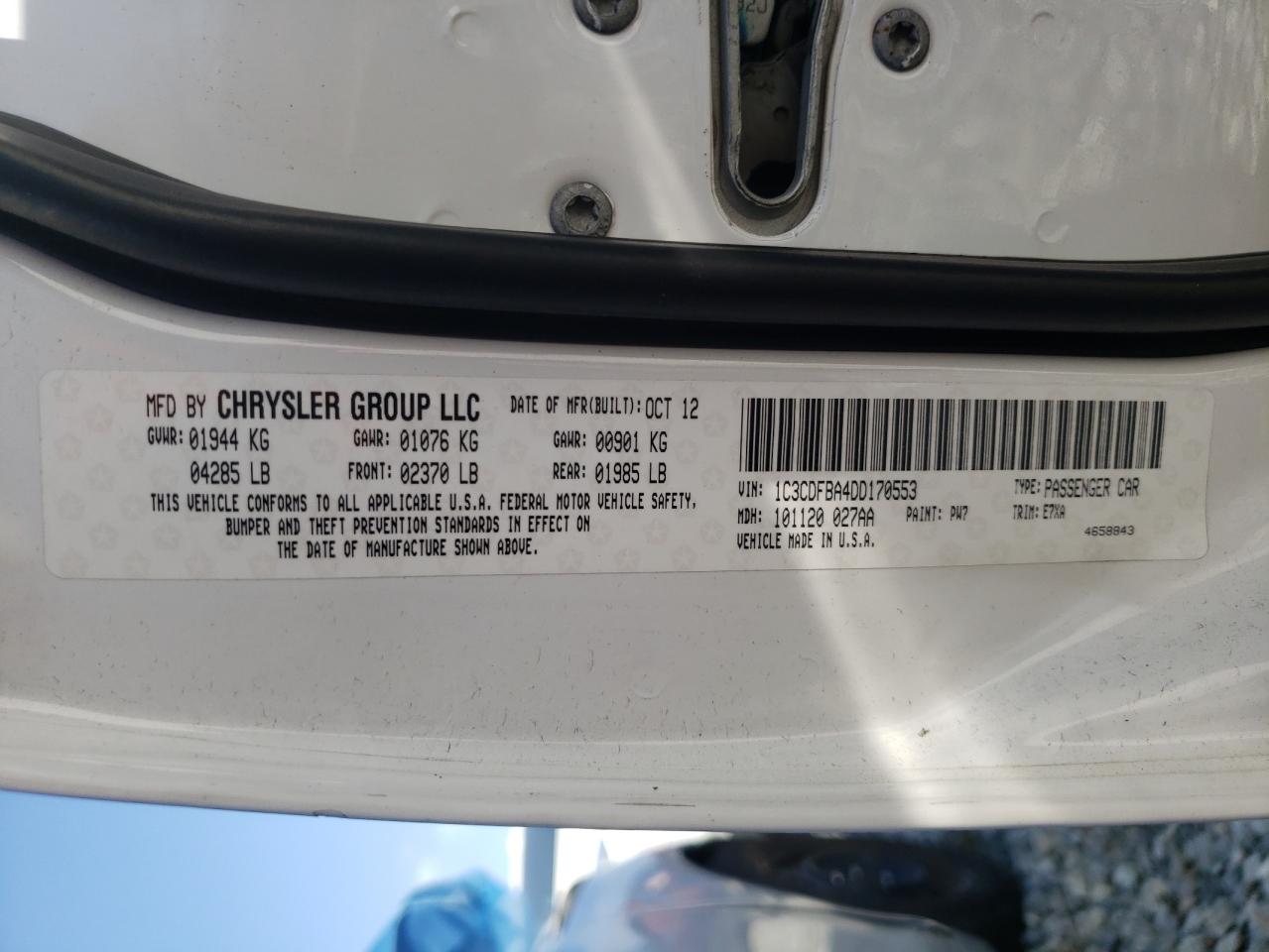 Photo 10 from auction – 2013 DODGE DART SXT with VIN 1C3CDFBA4DD170553