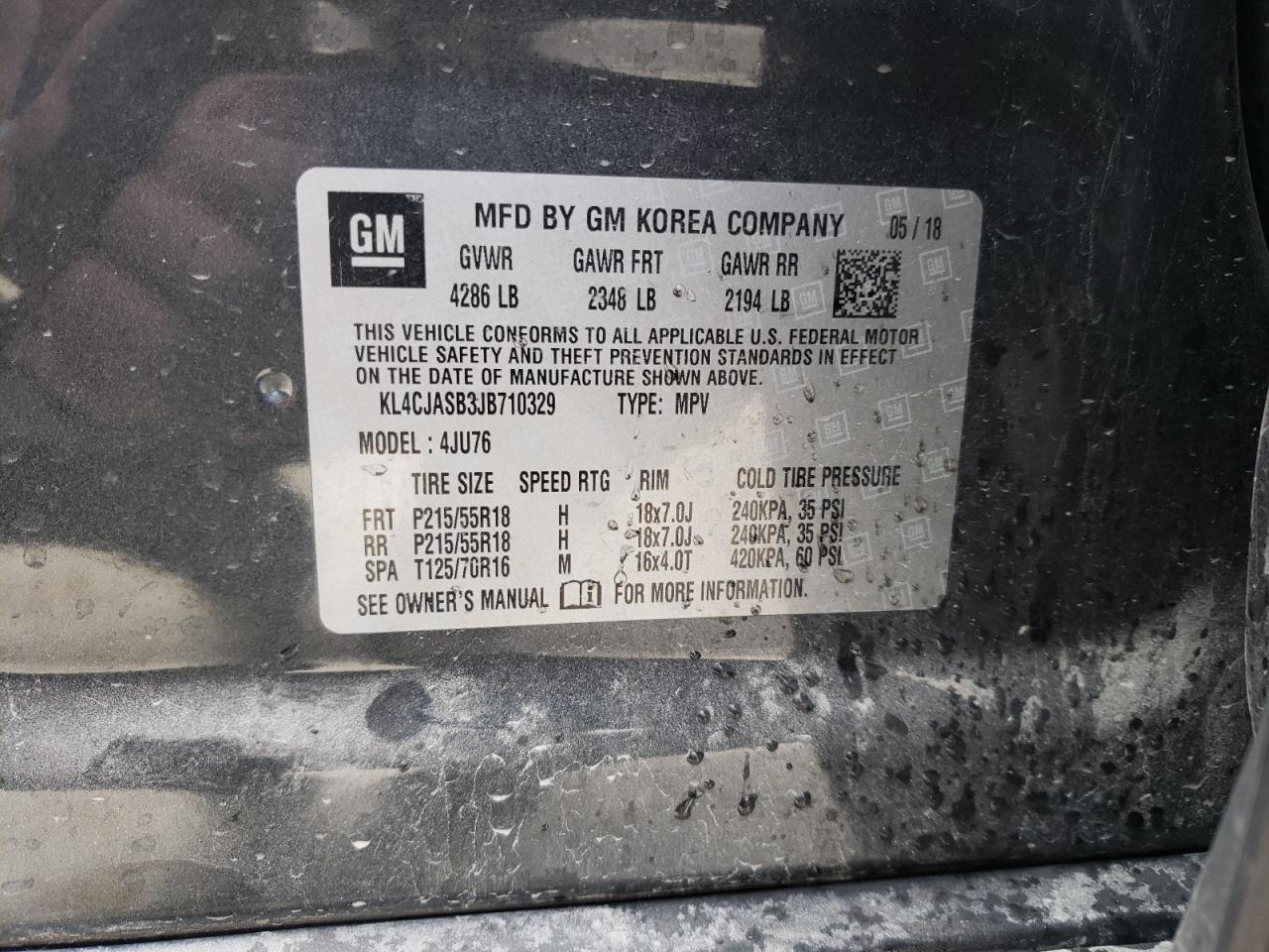 Photo 10 from auction – 2018 BUICK ENCORE PRE with VIN KL4CJASB3JB710329