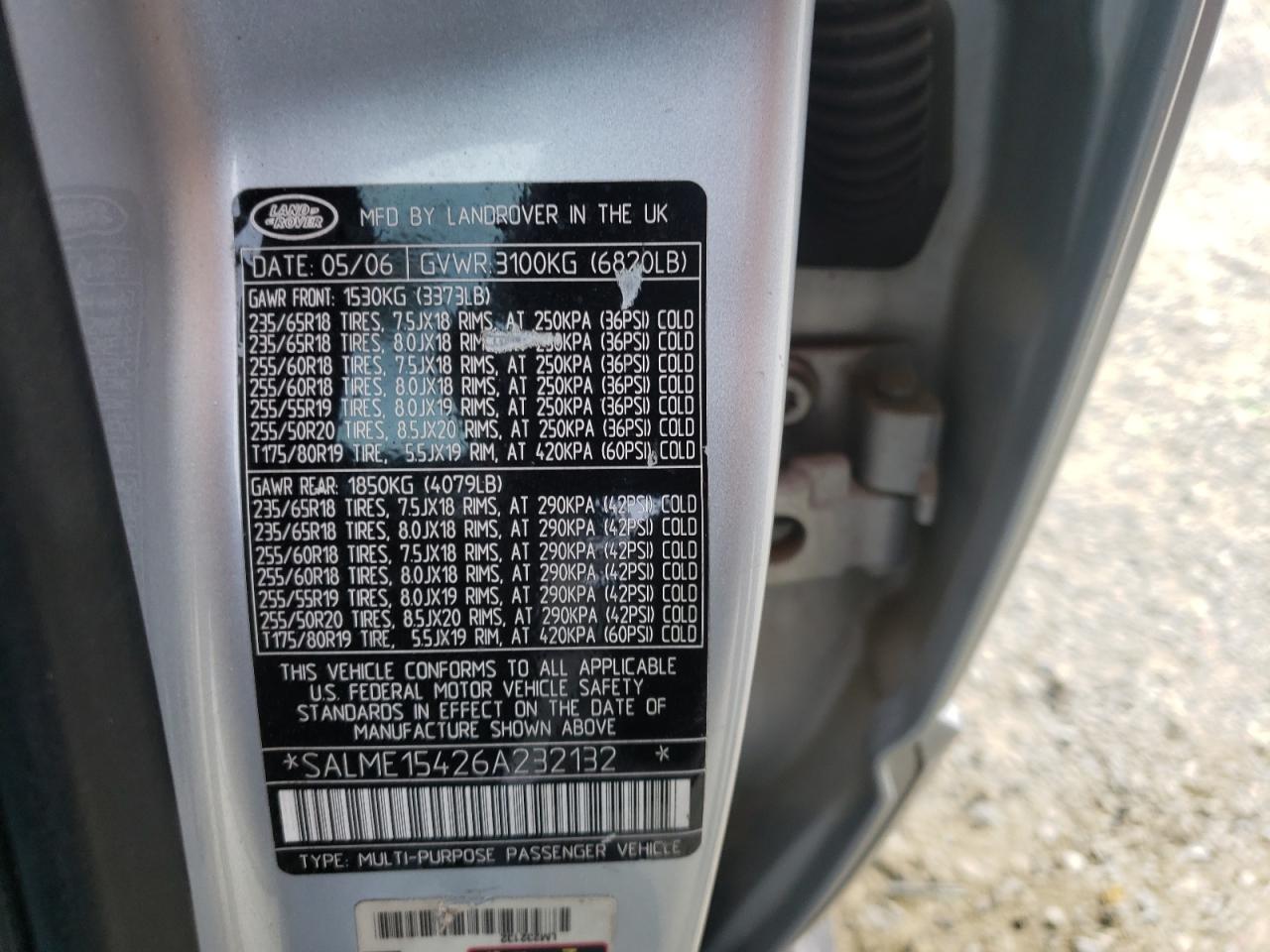 Photo 10 from auction – 2006 LAND ROVER RANGE ROVE with VIN SALME15426A232132