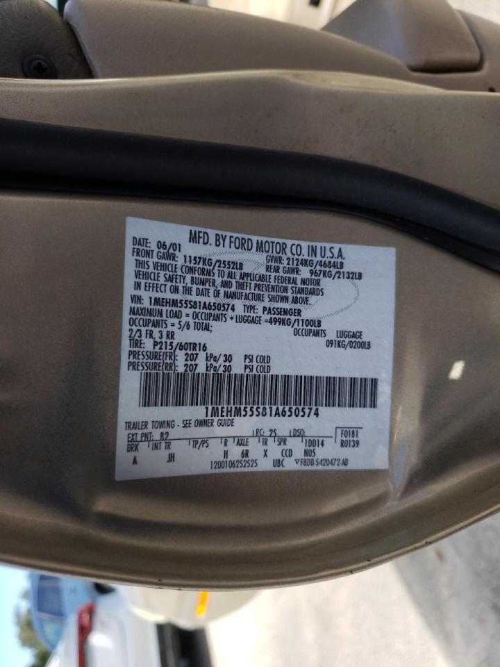 Photo 10 from auction – 2001 MERCURY SABLE LS P with VIN 1MEHM55S81A650574
