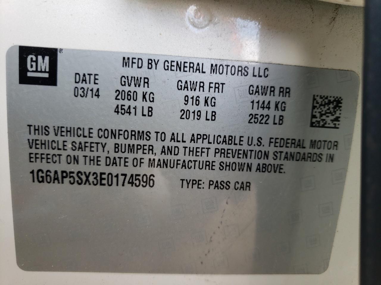 Photo 10 from auction – 2014 CADILLAC CTS with VIN 1G6AP5SX3E0174596