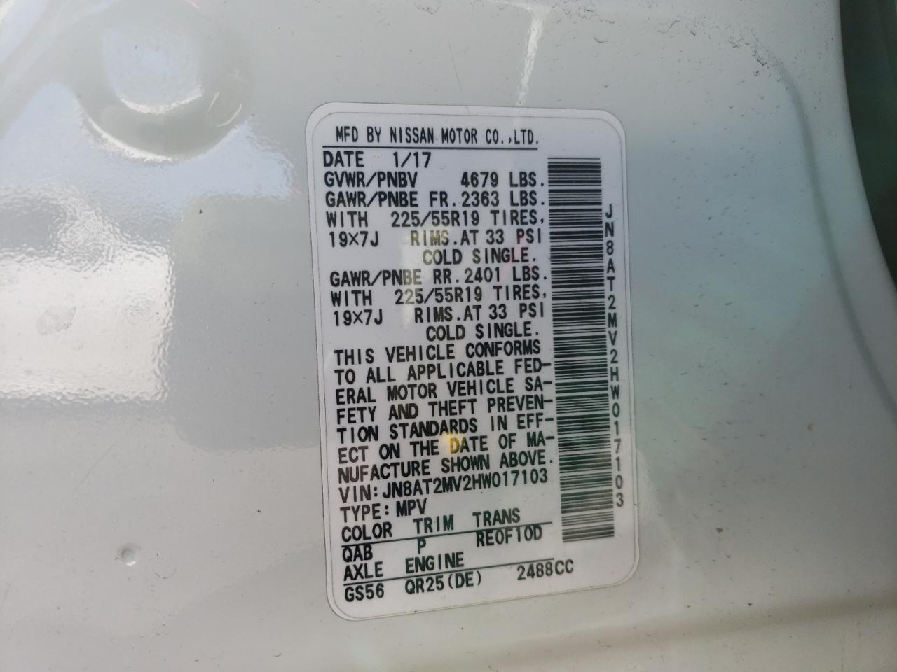 Photo 10 from auction – 2017 NISSAN ROGUE S with VIN JN8AT2MV2HW017103