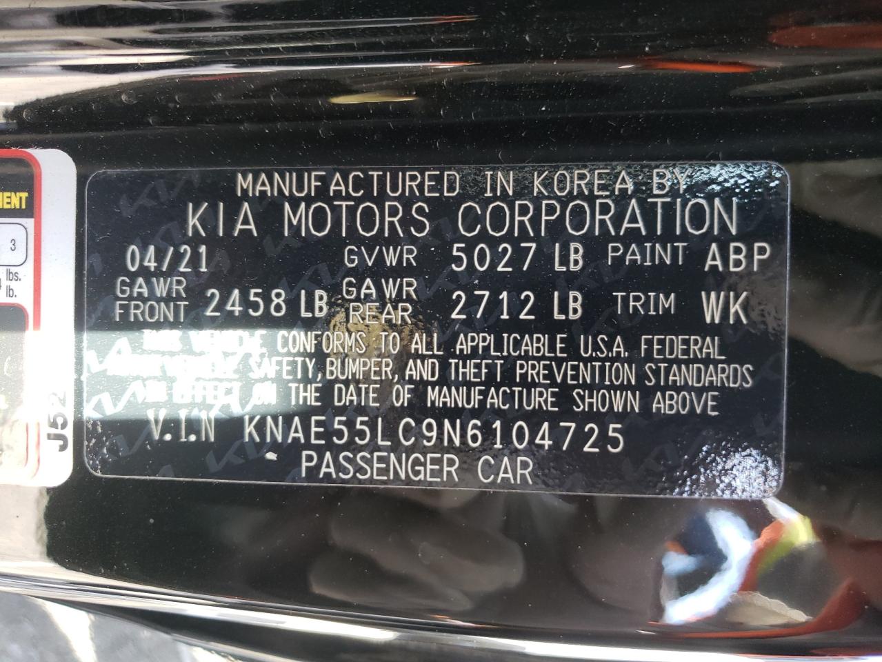 Photo 10 from auction – 2022 KIA STINGER GT with VIN KNAE55LC9N6104725