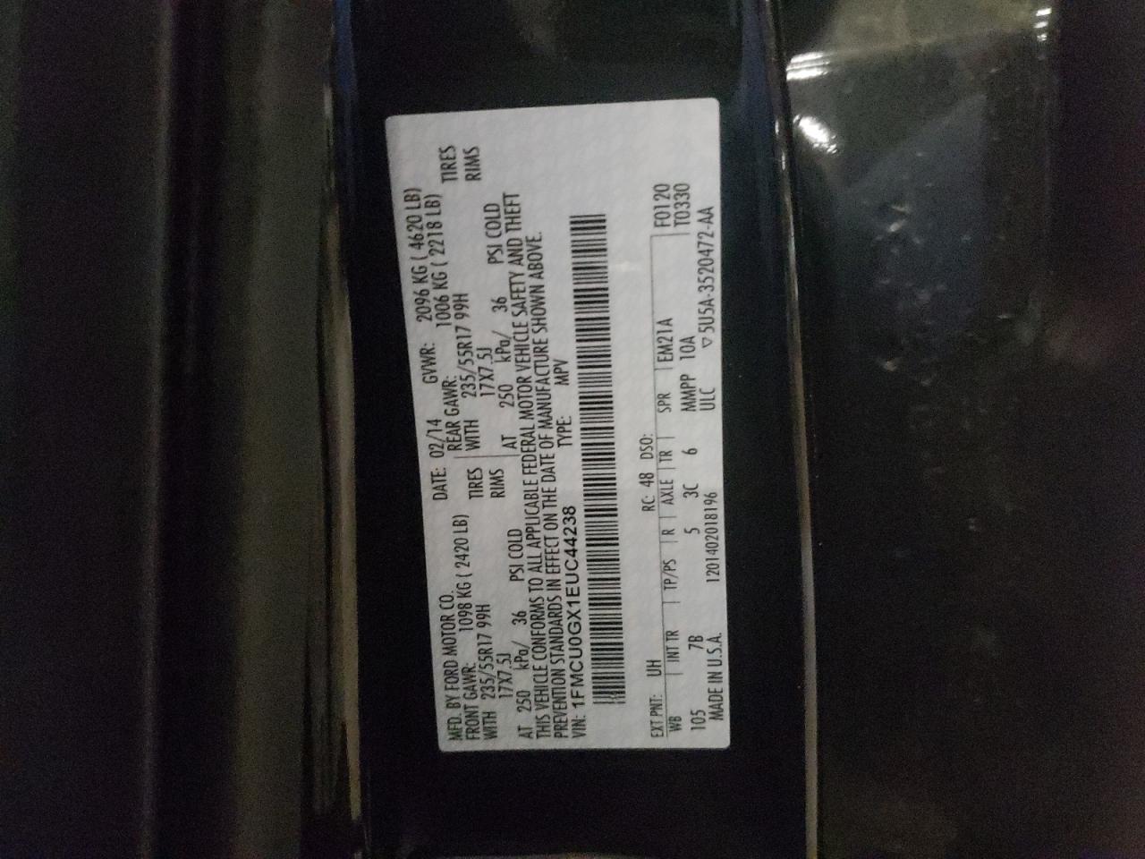 Photo 10 from auction – 2014 FORD ESCAPE SE with VIN 1FMCU0GX1EUC44238