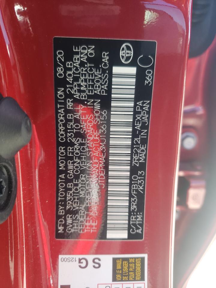 Photo 10 from auction – 2021 TOYOTA COROLLA LE with VIN JTDEPMAE3MJ136156