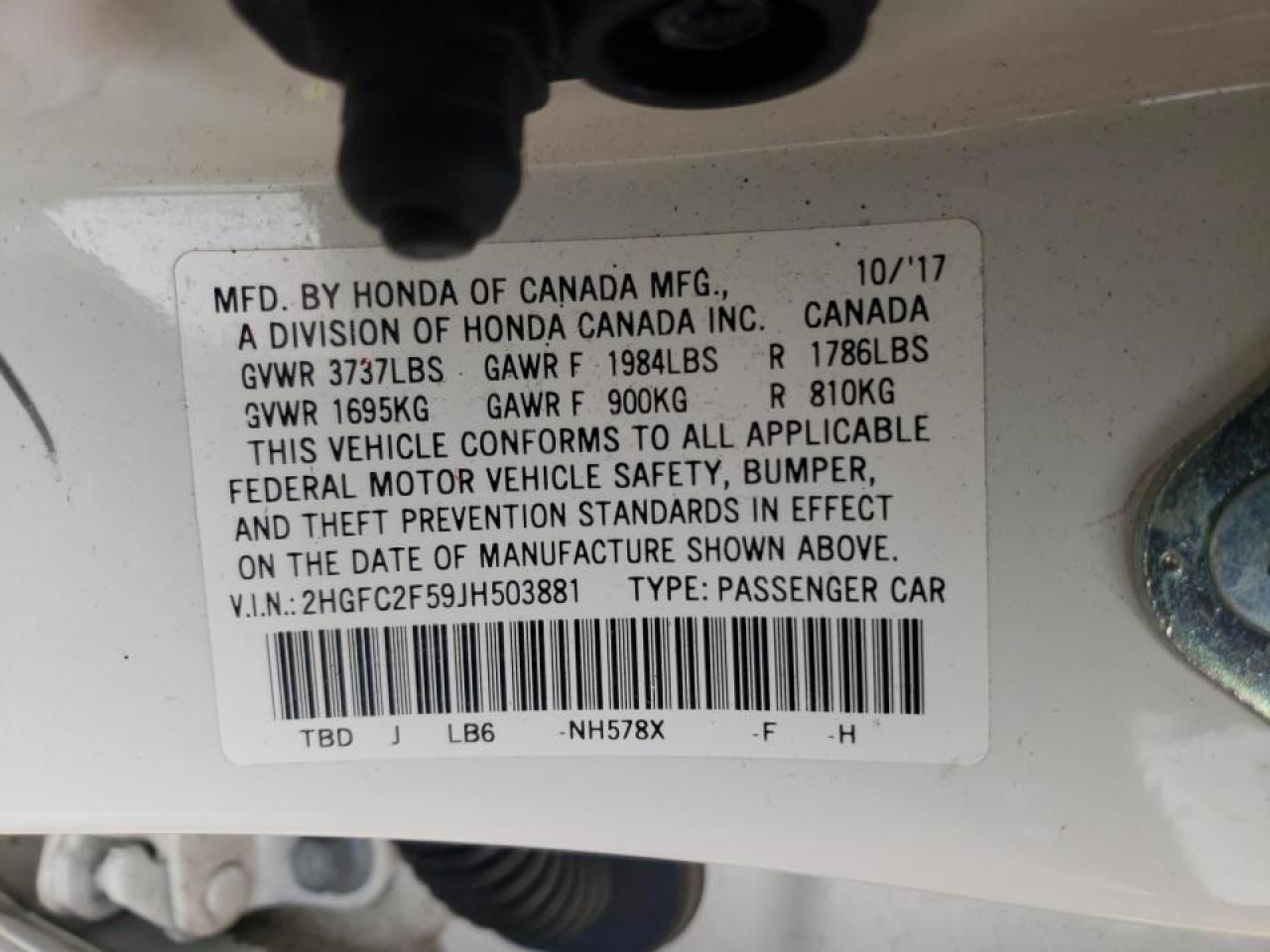 Photo 10 from auction – 2018 HONDA CIVIC LX with VIN 2HGFC2F59JH503881