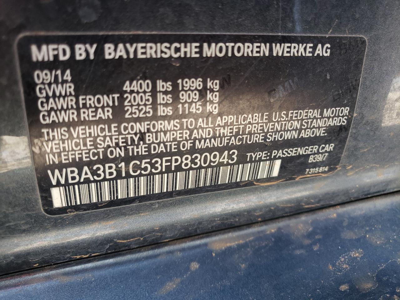 Photo 10 from auction – 2015 BMW 320 I with VIN WBA3B1C53FP830943