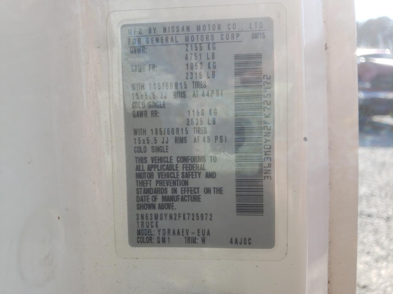 Photo 10 from auction – 2015 CHEVROLET VAN with VIN 3N63M0YN2FK725972