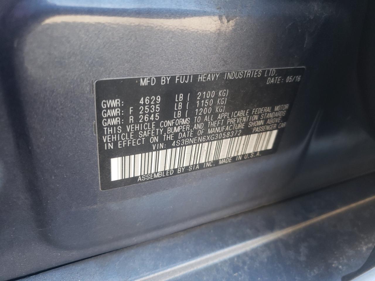 Photo 10 from auction – 2016 SUBARU LEGACY 3.6 with VIN 4S3BNEN6XG3058372