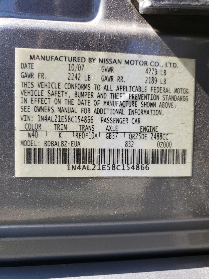 Photo 10 from auction – 2008 NISSAN ALTIMA 2.5 with VIN 1N4AL21E58C154866