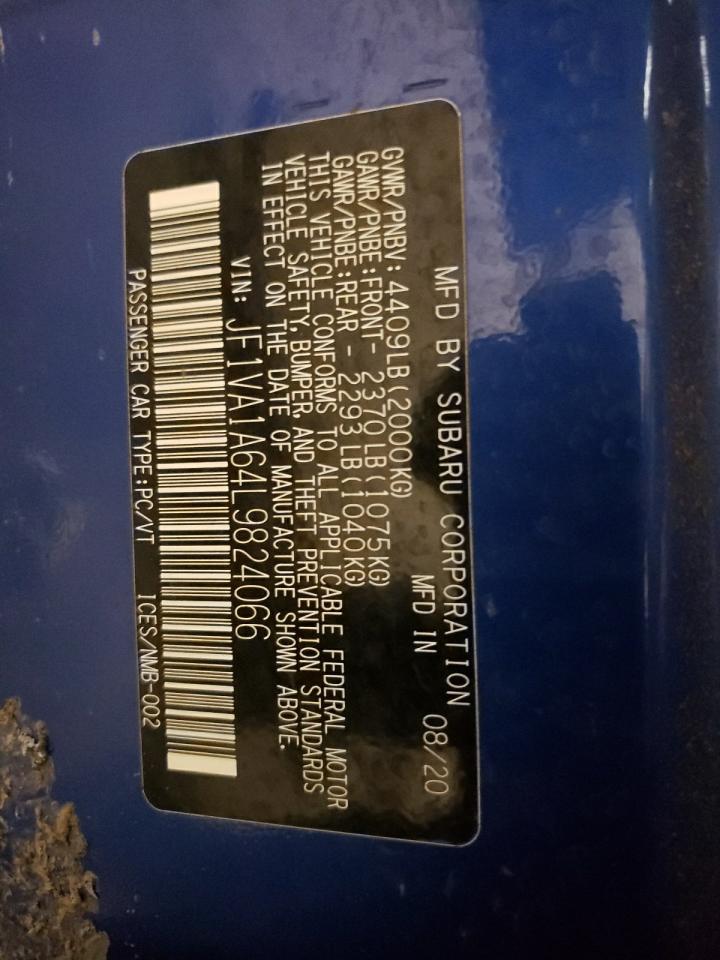 Photo 10 from auction – 2020 SUBARU WRX with VIN JF1VA1A64L9824066