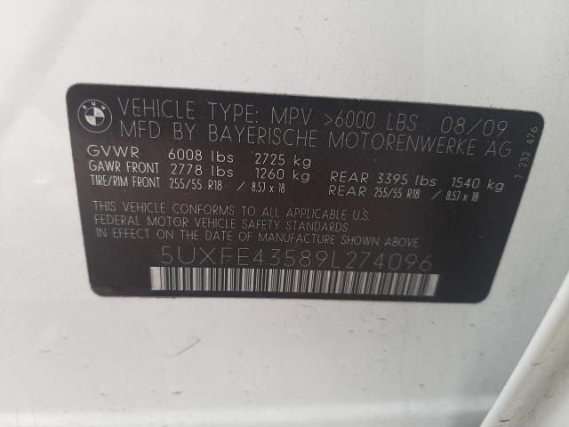 Photo 10 from auction – 2009 BMW X5 XDRIVE3 with VIN 5UXFE43589L274096