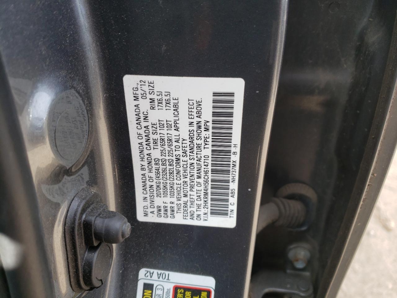 Photo 10 from auction – 2012 HONDA CR-V EX with VIN 2HKRM4H56CH614710