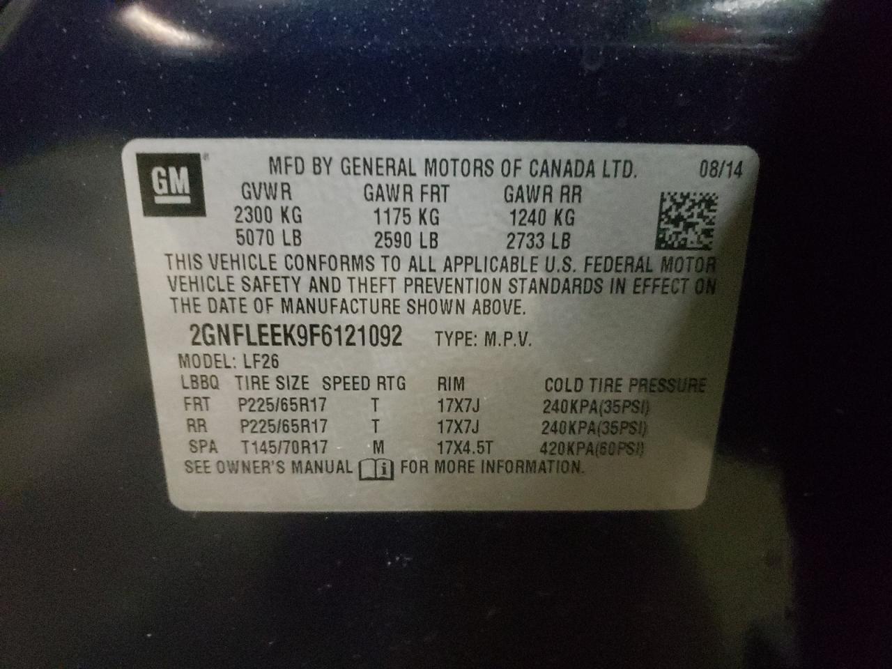 Photo 10 from auction – 2015 CHEVROLET EQUINOX LS with VIN 2GNFLEEK9F6121092