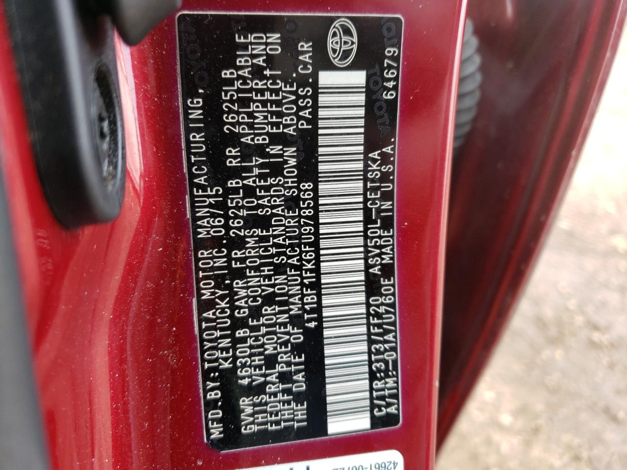 Photo 10 from auction – 2015 TOYOTA CAMRY LE with VIN 4T1BF1FK6FU978568
