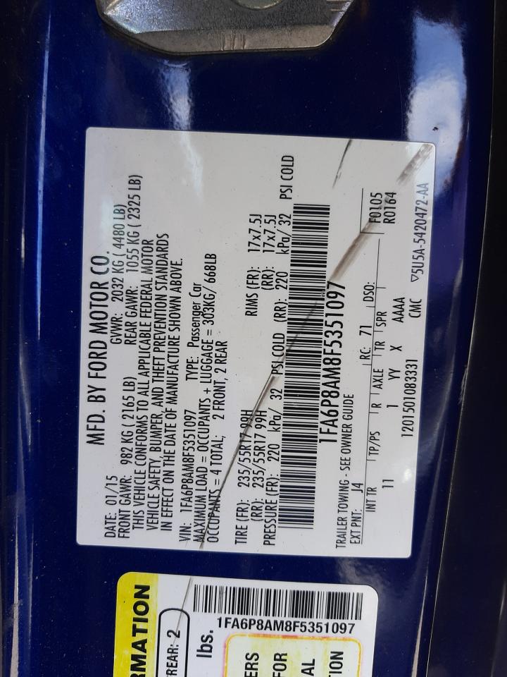 Photo 10 from auction – 2015 FORD MUSTANG with VIN 1FA6P8AM8F5351097