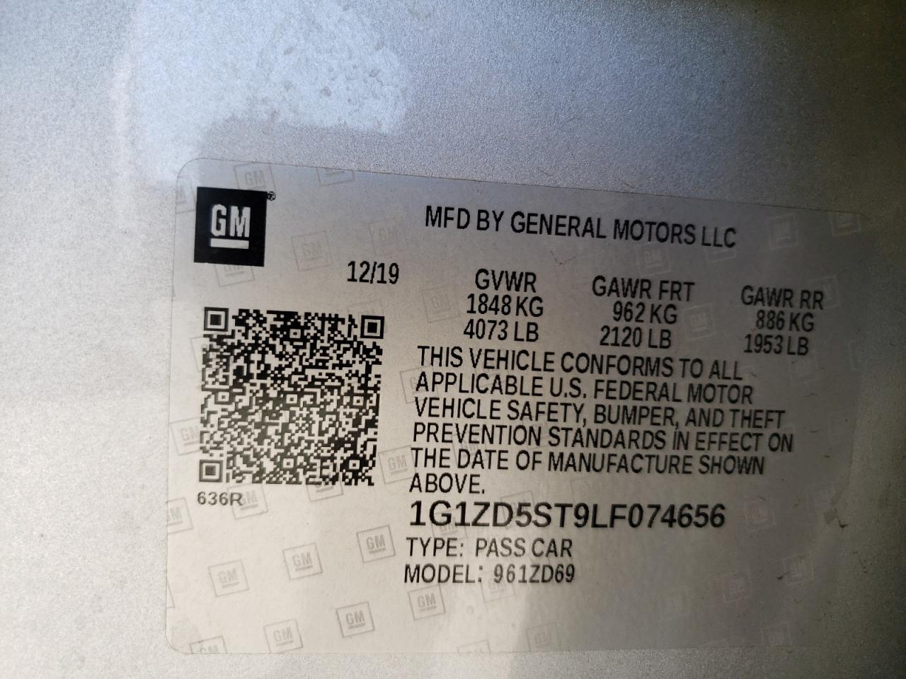 Photo 10 from auction – 2020 CHEVROLET MALIBU LT with VIN 1G1ZD5ST9LF074656