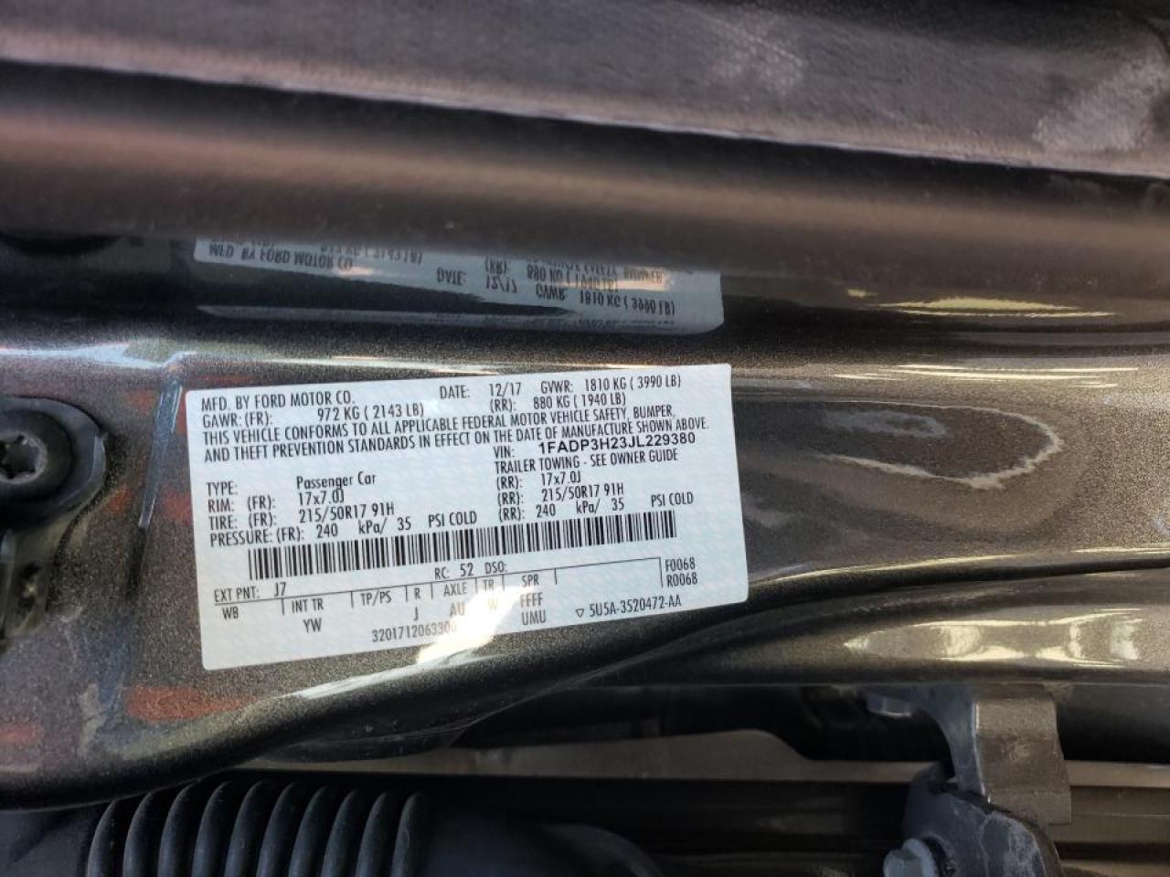 Photo 10 from auction – 2018 FORD FOCUS SEL with VIN 1FADP3H23JL229380