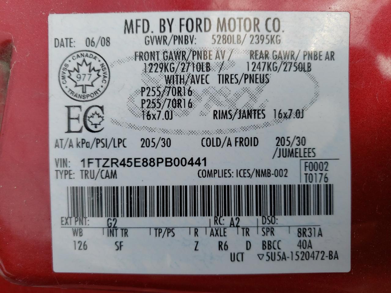 Photo 10 from auction – 2008 FORD RANGER SUP with VIN 1FTZR45E88PB00441