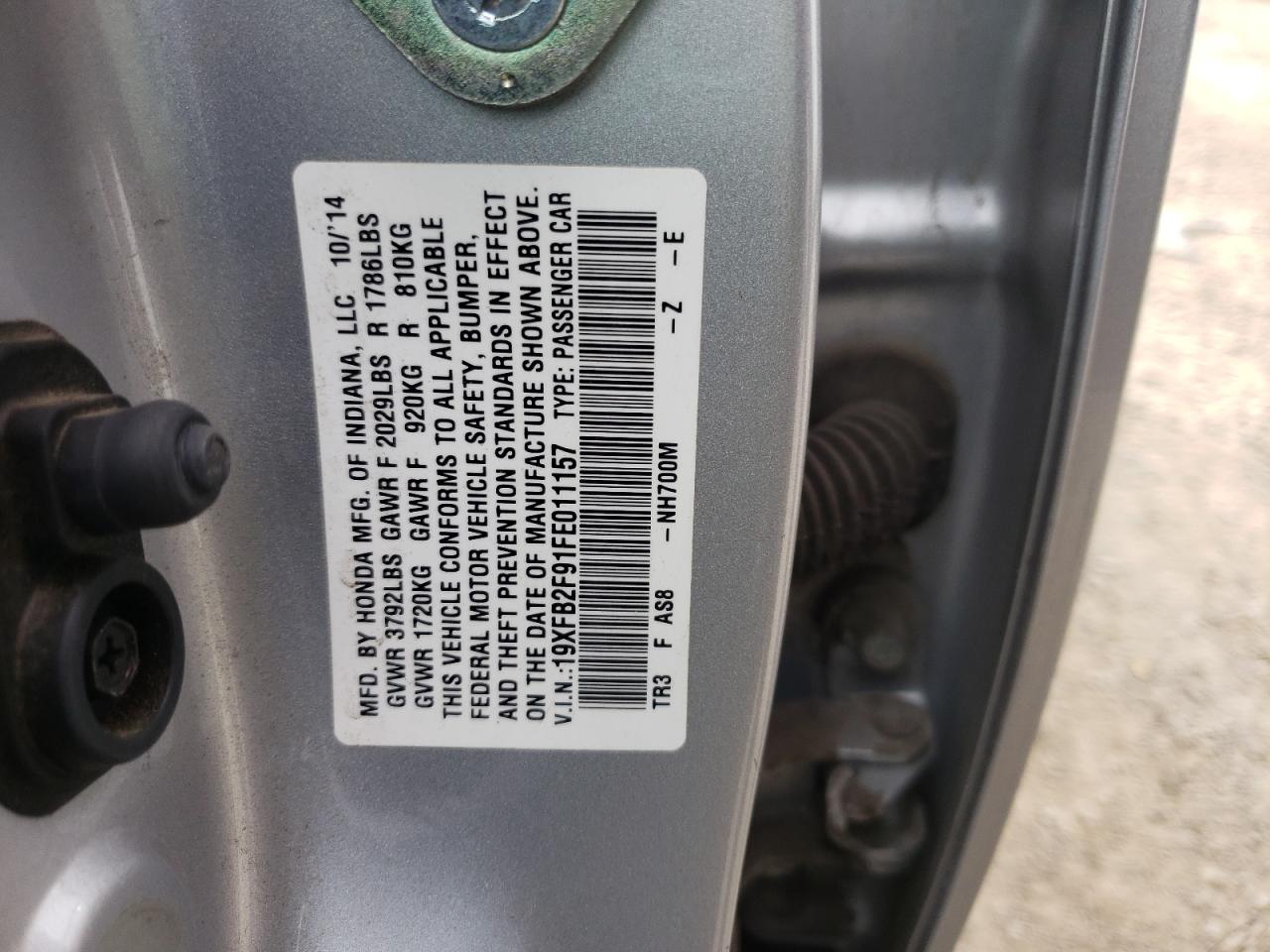 Photo 10 from auction – 2015 HONDA CIVIC EXL with VIN 19XFB2F91FE011157