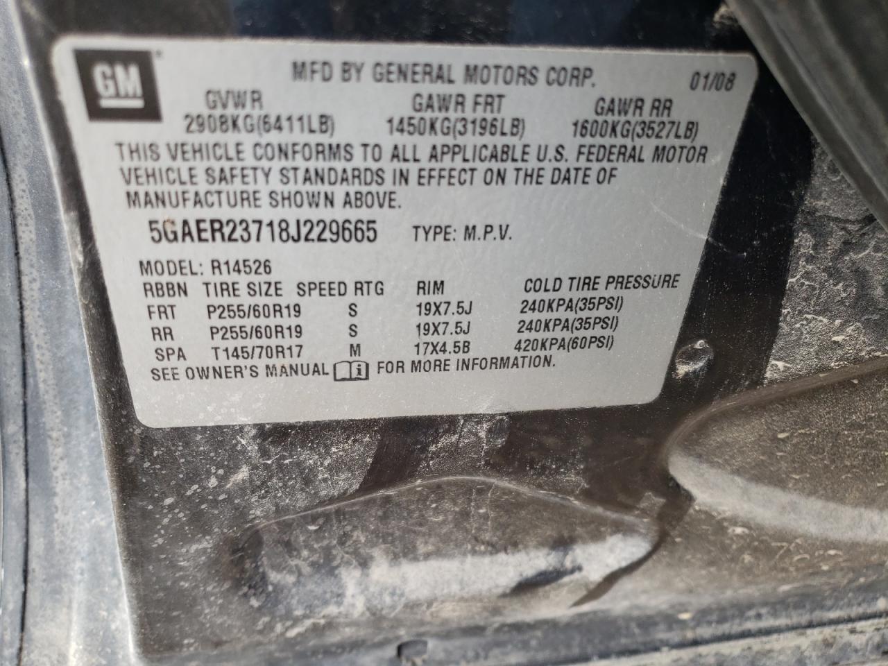 Photo 10 from auction – 2008 BUICK ENCLAVE CX with VIN 5GAER23718J229665