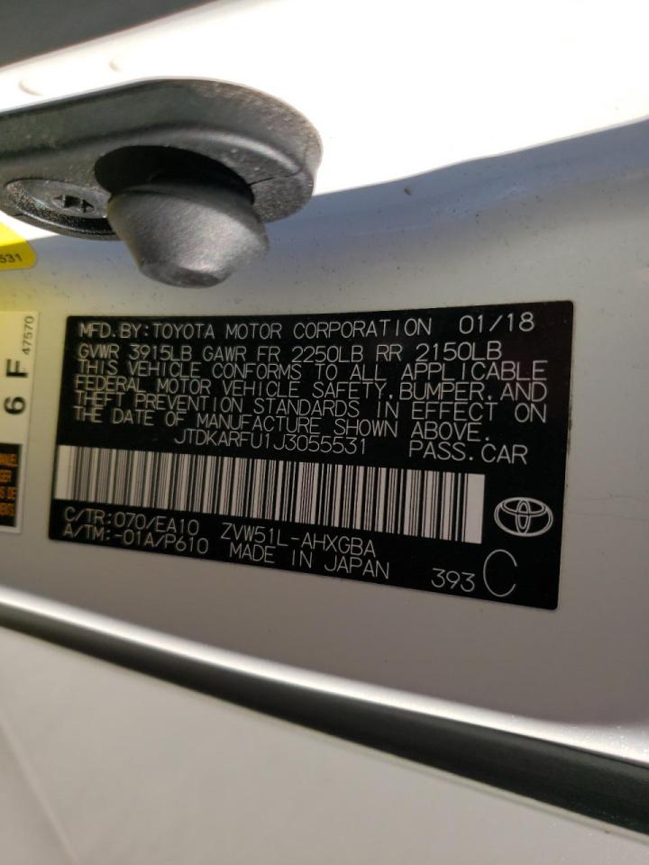 Photo 10 from auction – 2018 TOYOTA PRIUS with VIN JTDKARFU1J3055531