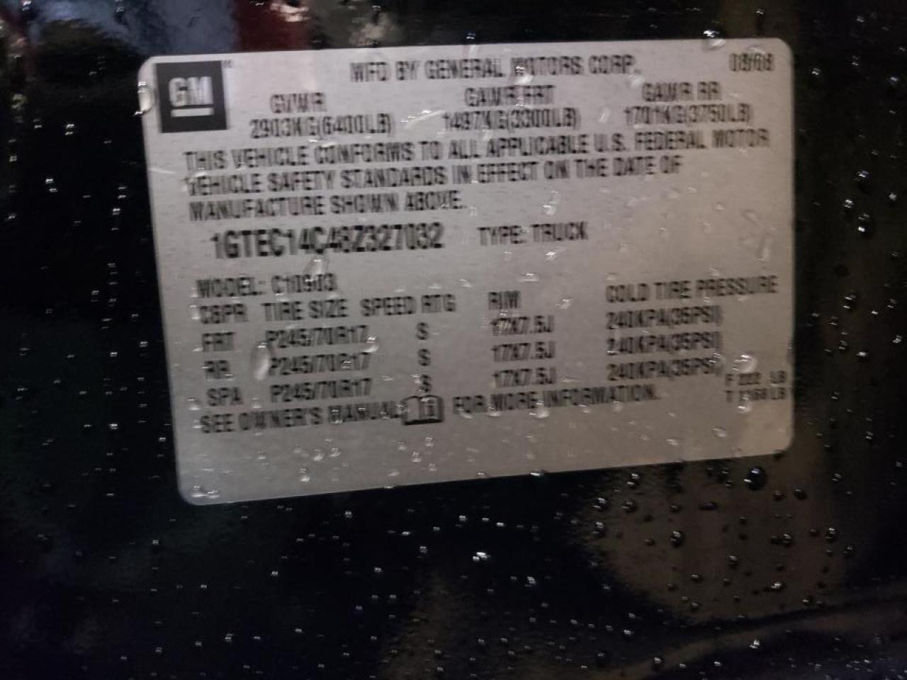 Photo 10 from auction – 2008 GMC SIERRA C15 with VIN 1GTEC14C48Z327032